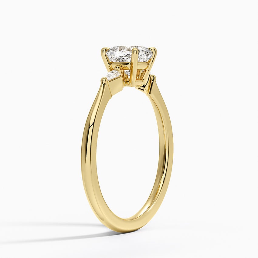 Petite Cometa Three Stone Diamond Ring Yellow Gold 18k Cushion Engagement Ring