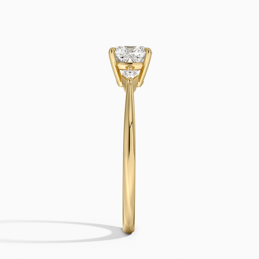 Petite Cometa Three Stone Diamond Ring Yellow Gold 18k Cushion Engagement Ring