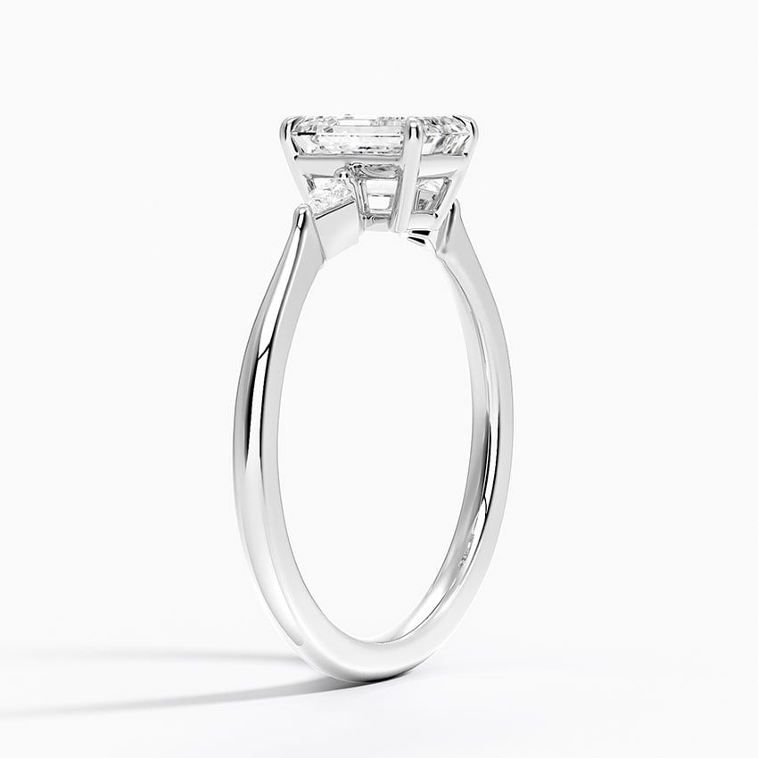Petite Cometa Three Stone Diamond Ring Platinum Emerald Engagement Ring