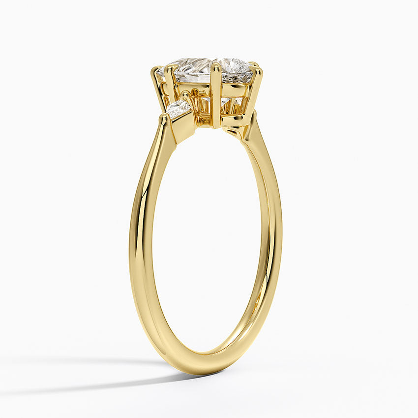 Petite Cometa Three Stone Diamond Ring Yellow Gold 18k Pear Engagement Ring