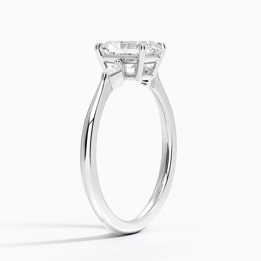 Petite Cometa Three Stone Diamond Ring Platinum Radiant Engagement Ring