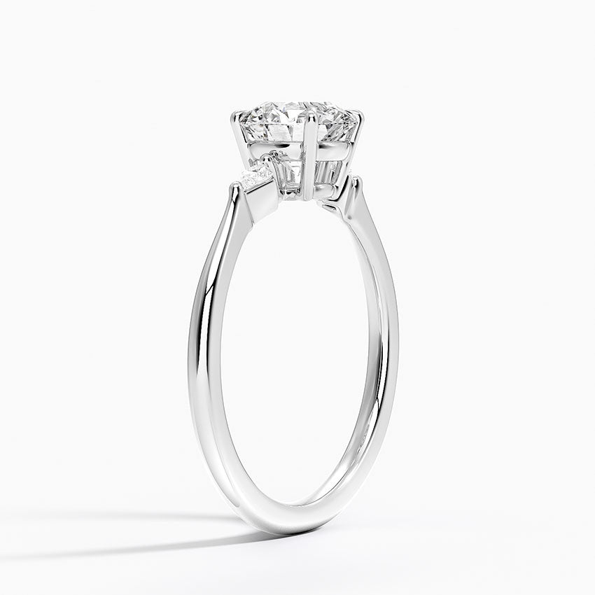 Petite Cometa Three Stone Diamond Ring Platinum Round Engagement Ring