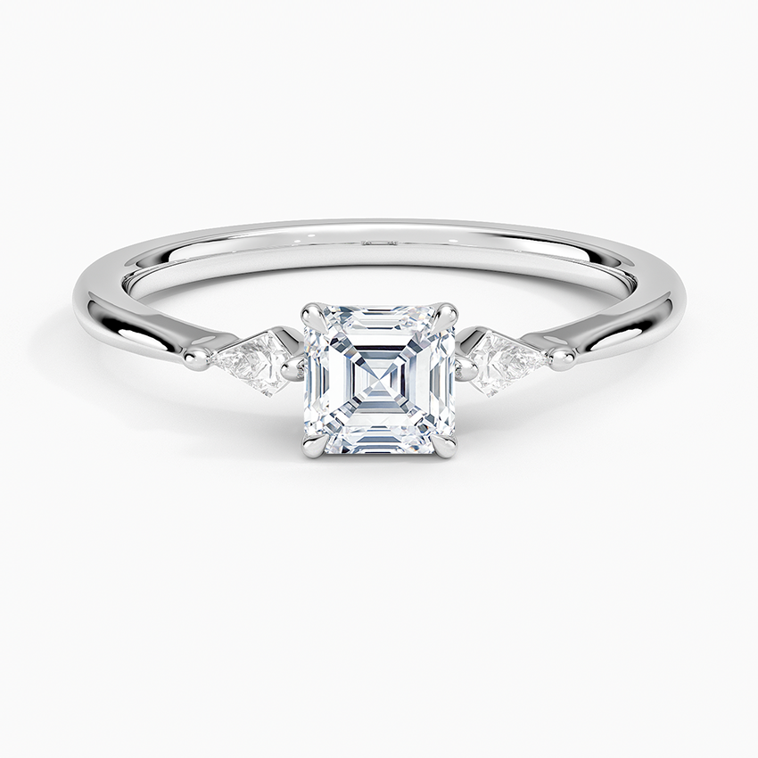 Petite Cometa Three Stone Diamond Ring Platinum Asscher Engagement Ring