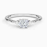 Petite Cometa Three Stone Diamond Ring Platinum Cushion Engagement Ring