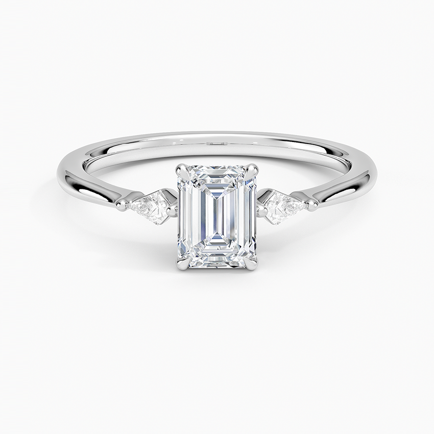 Petite Cometa Three Stone Diamond Ring Platinum Emerald Engagement Ring