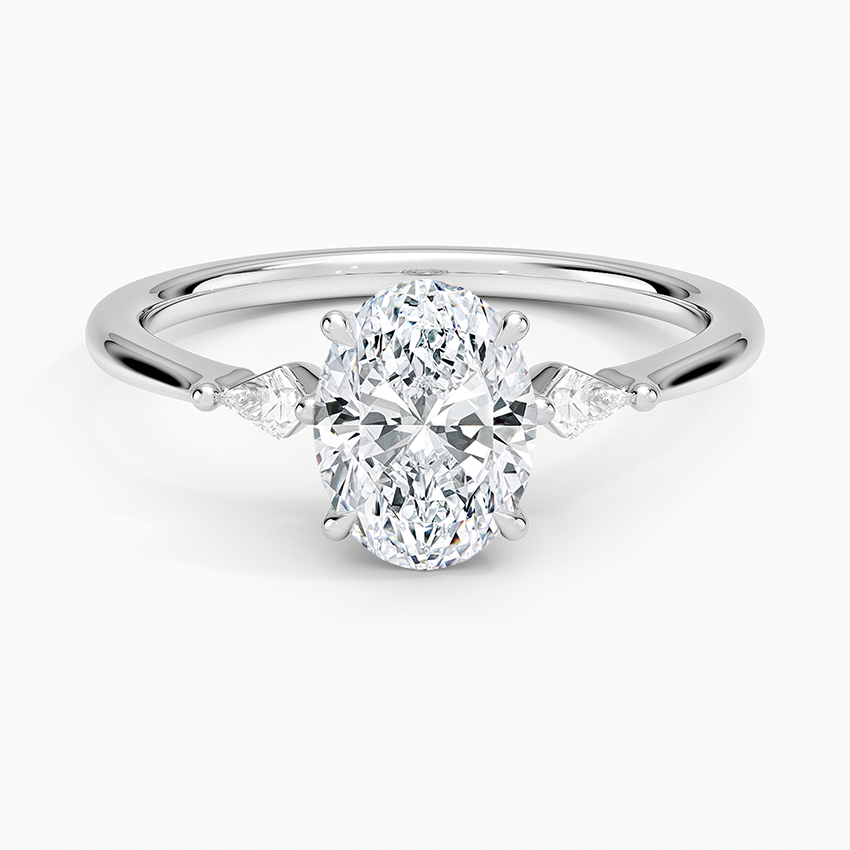 Petite Cometa Three Stone Diamond Ring Platinum Oval Engagement Ring