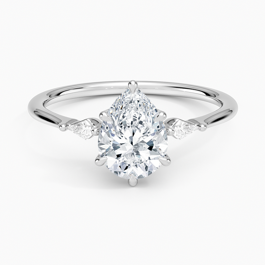 Petite Cometa Three Stone Diamond Ring Platinum Pear Engagement Ring
