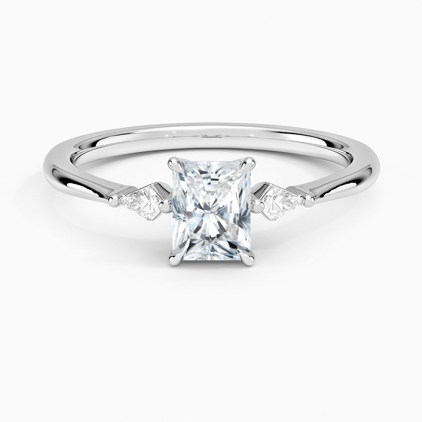Petite Cometa Three Stone Diamond Ring Platinum Radiant Engagement Ring