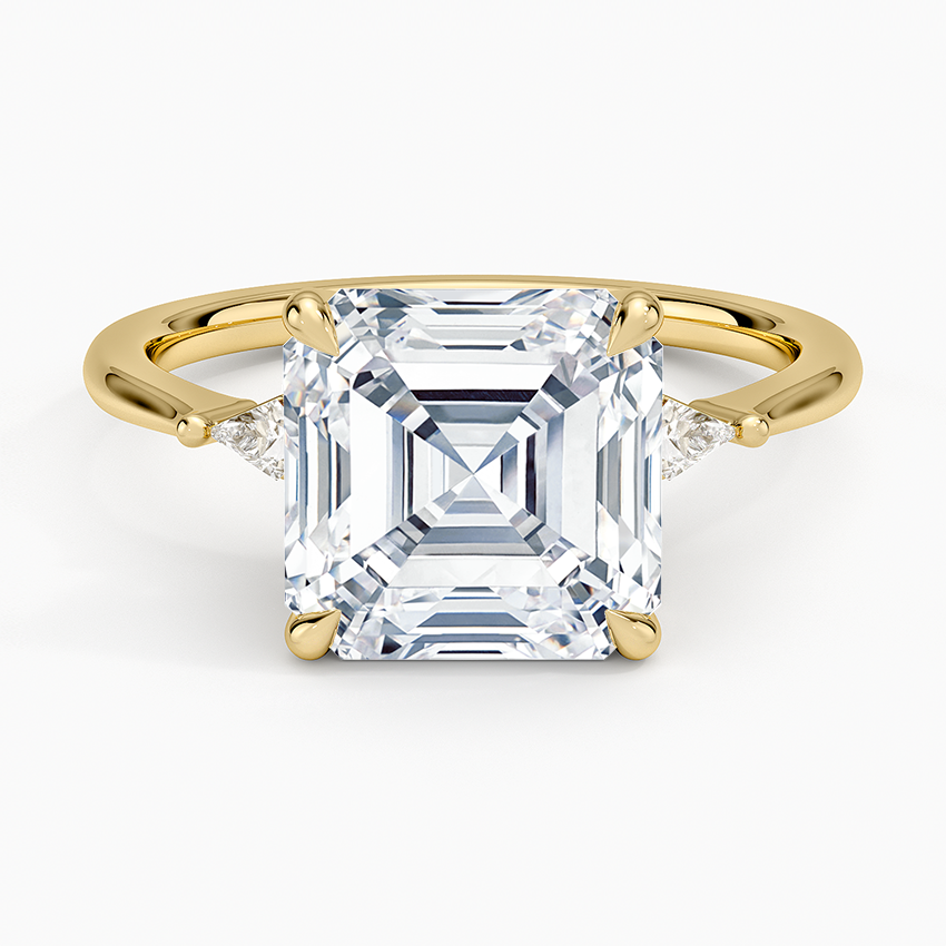 Petite Cometa Three Stone Diamond Ring Yellow Gold 18k Asscher Engagement Ring