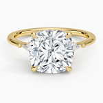 Petite Cometa Three Stone Diamond Ring Yellow Gold 18k Cushion Engagement Ring