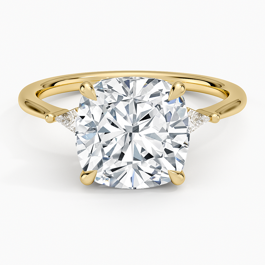 Petite Cometa Three Stone Diamond Ring Yellow Gold 18k Cushion Engagement Ring