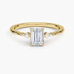 Petite Cometa Three Stone Diamond Ring Yellow Gold 18k Emerald Engagement Ring
