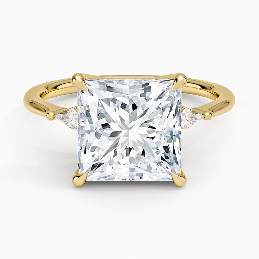 Petite Cometa Three Stone Diamond Ring Yellow Gold 18k Princess Engagement Ring