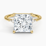 Petite Cometa Three Stone Diamond Ring Yellow Gold 18k Princess Engagement Ring