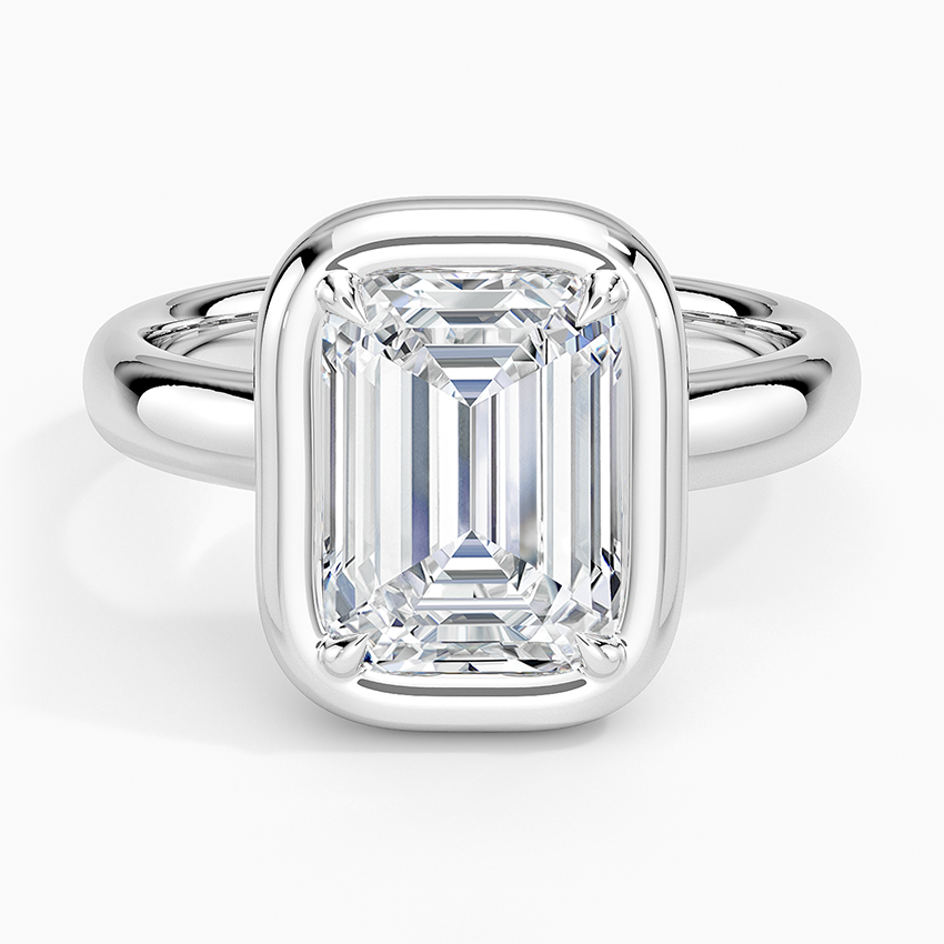 Andrea Bezel Prong Ring Platinum Emerald Engagement Ring