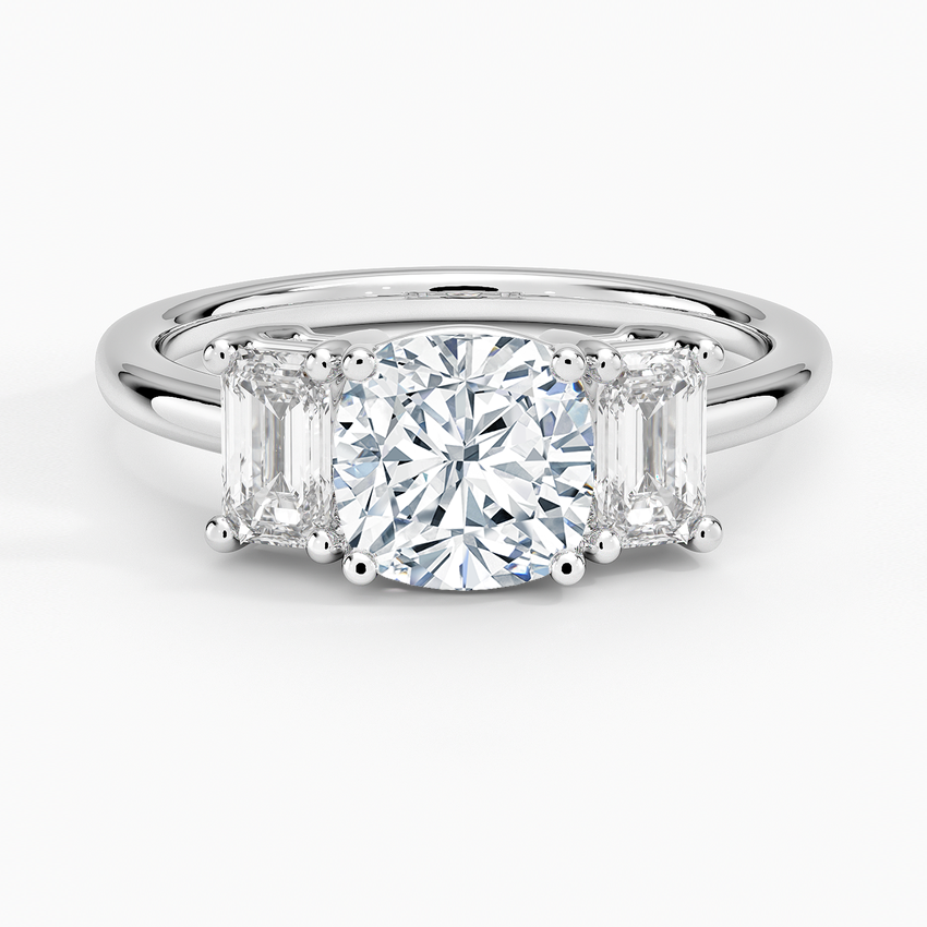 Luxe Rhiannon Three Stone Diamond Ring (3/4 ct. tw.) Platinum Cushion Engagement Ring