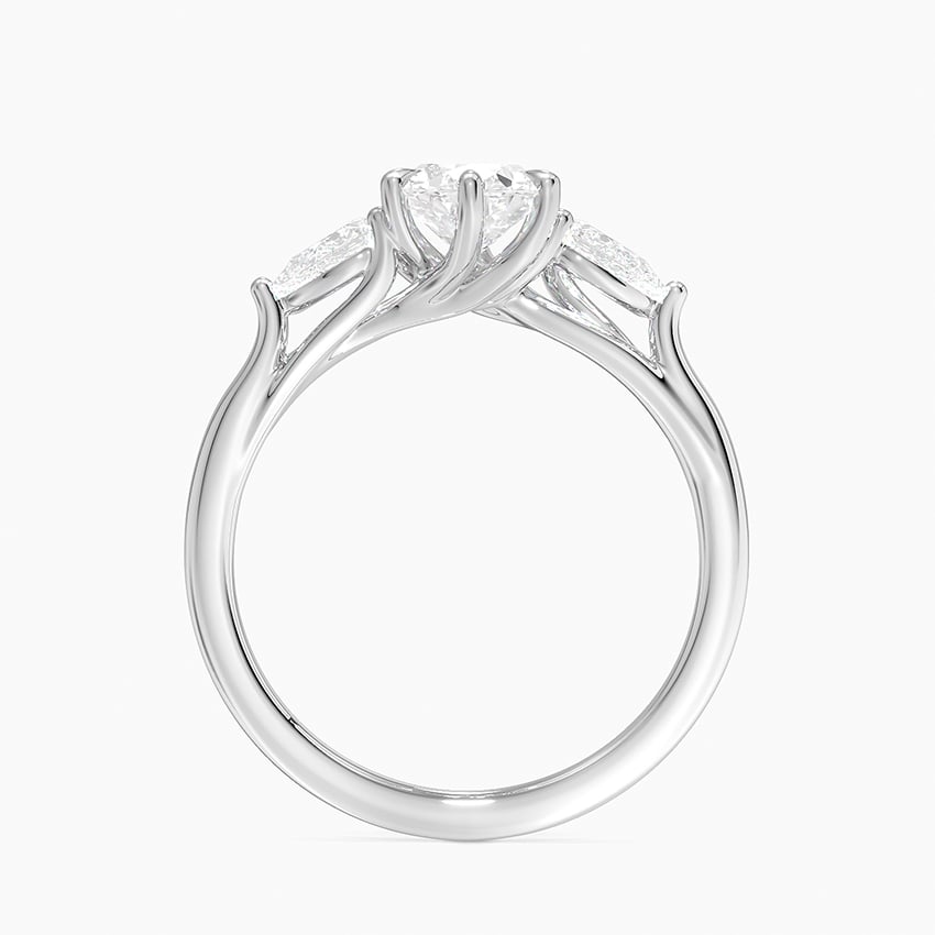 Luxe Delilah Three Stone Pear Diamond Ring Platinum Oval Engagement Ring