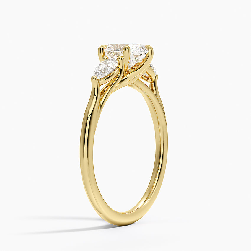 Luxe Delilah Three Stone Pear Diamond Ring Yellow Gold 18k Oval Engagement Ring