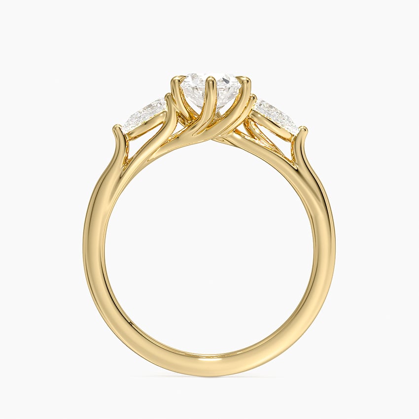 Luxe Delilah Three Stone Pear Diamond Ring Yellow Gold 18k Oval Engagement Ring