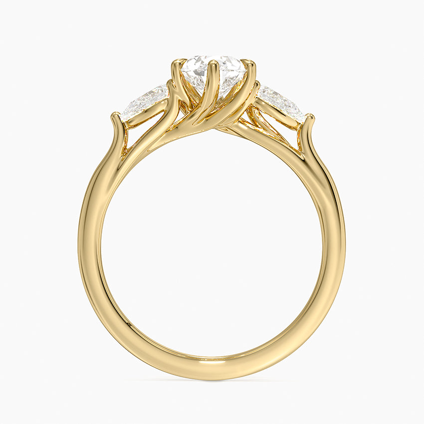 Luxe Delilah Three Stone Pear Diamond Ring Yellow Gold 18k Pear Engagement Ring