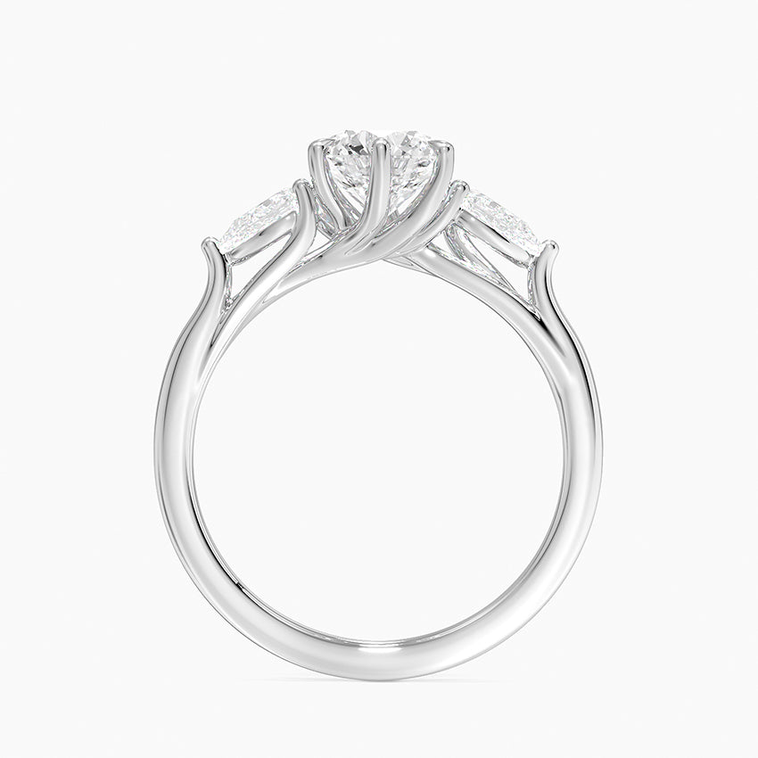 Luxe Delilah Three Stone Pear Diamond Ring Platinum Round Engagement Ring