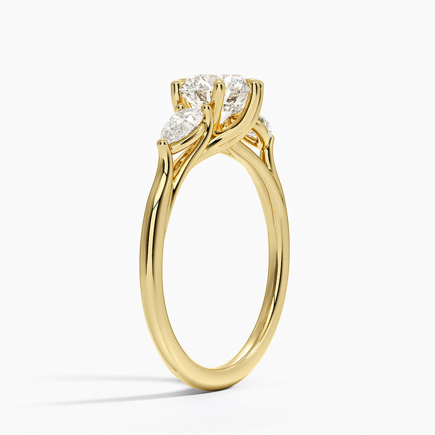 Luxe Delilah Three Stone Pear Diamond Ring Yellow Gold 18k Round Engagement Ring
