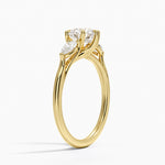 Luxe Delilah Three Stone Pear Diamond Ring Yellow Gold 18k Round Engagement Ring
