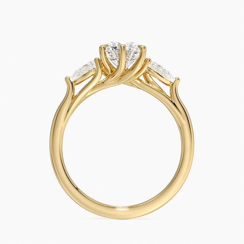 Luxe Delilah Three Stone Pear Diamond Ring Yellow Gold 18k Round Engagement Ring