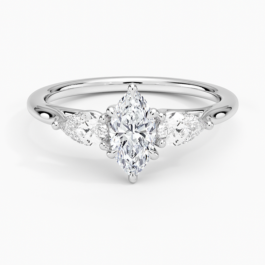 Luxe Delilah Three Stone Pear Diamond Ring Platinum Marquise Engagement Ring