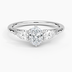 Luxe Delilah Three Stone Pear Diamond Ring Platinum Oval Engagement Ring