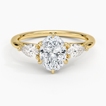Luxe Delilah Three Stone Pear Diamond Ring Yellow Gold 18k Oval Engagement Ring