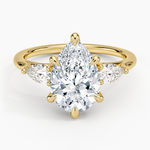 Luxe Delilah Three Stone Pear Diamond Ring Yellow Gold 18k Pear Engagement Ring