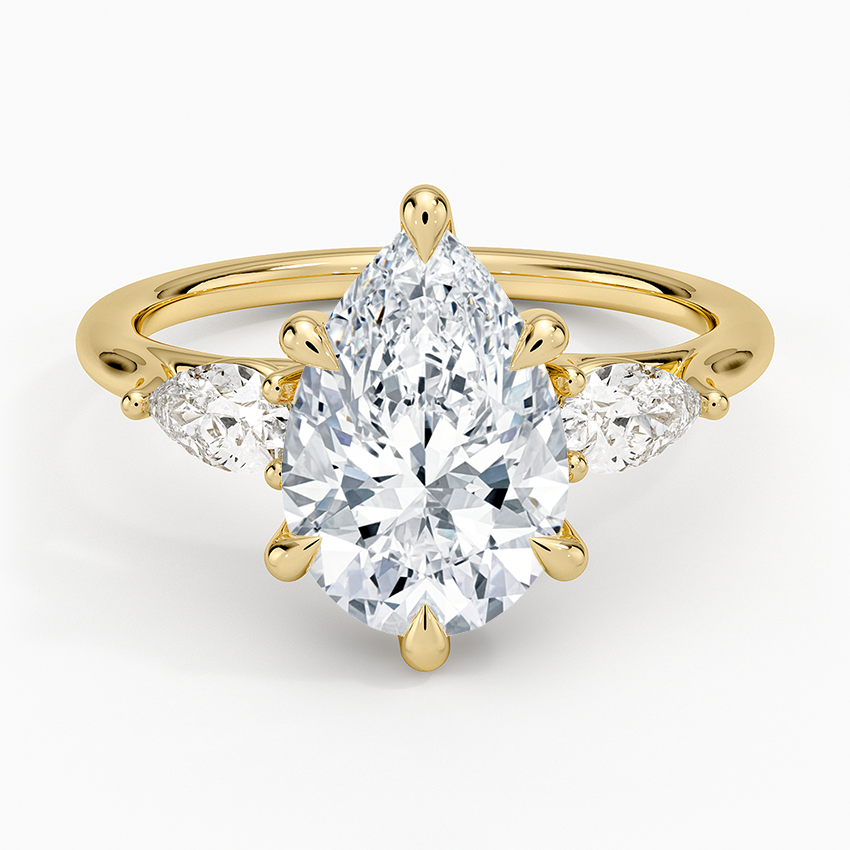 Luxe Delilah Three Stone Pear Diamond Ring Yellow Gold 18k Pear Engagement Ring