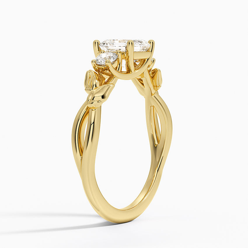 Budding Willow Three Stone Diamond Ring Yellow Gold 18k Asscher Engagement Ring