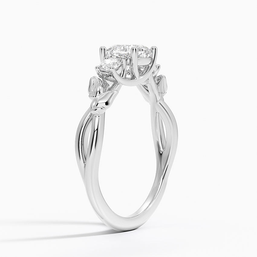 Budding Willow Three Stone Diamond Ring Platinum Cushion Engagement Ring