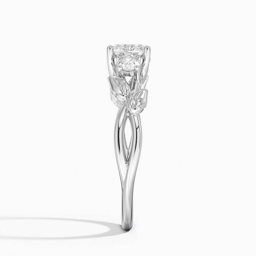 Budding Willow Three Stone Diamond Ring Platinum Cushion Engagement Ring