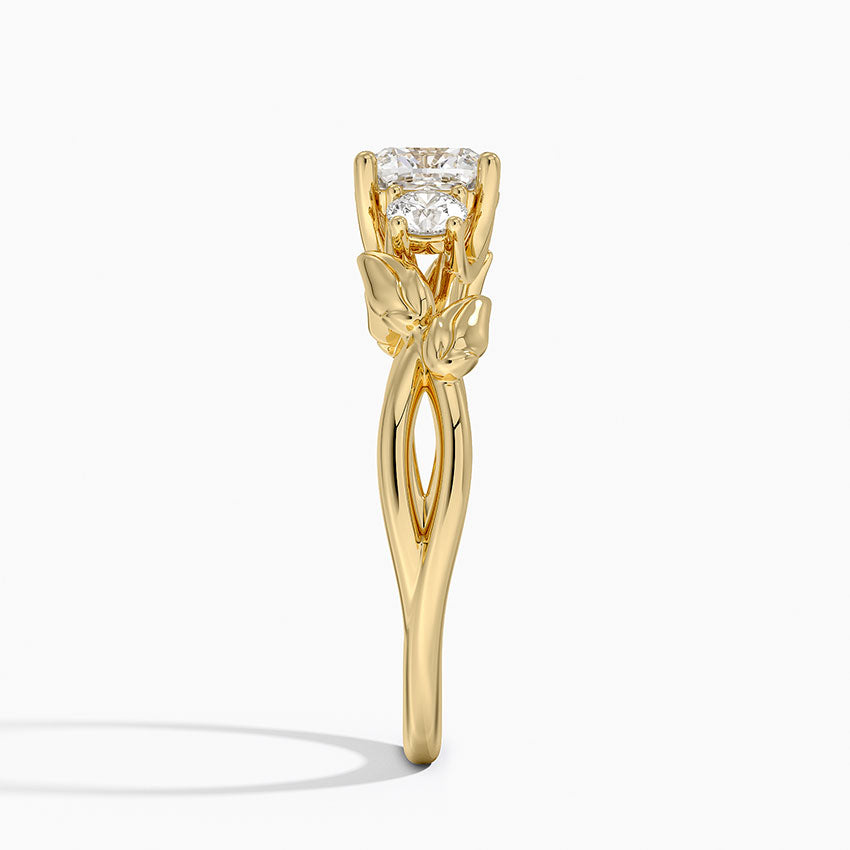 Budding Willow Three Stone Diamond Ring Yellow Gold 18k Cushion Engagement Ring