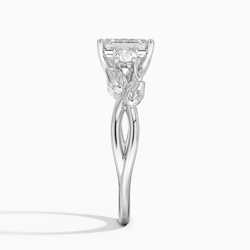 Budding Willow Three Stone Diamond Ring Platinum Emerald Engagement Ring