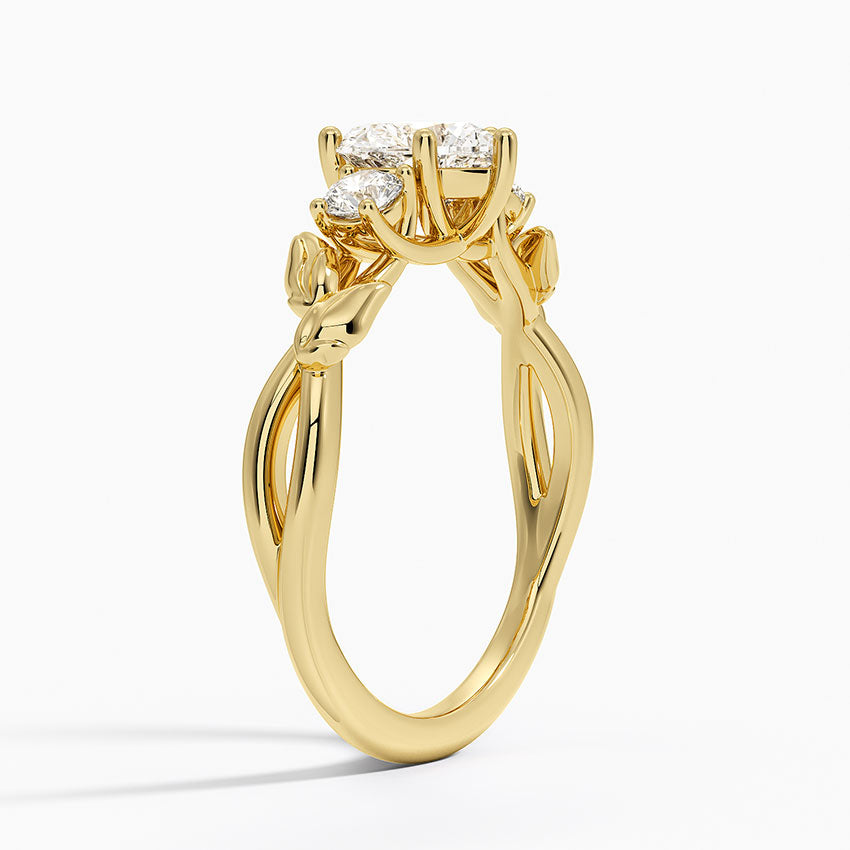 Budding Willow Three Stone Diamond Ring Yellow Gold 18k Heart Engagement Ring