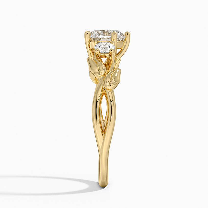 Budding Willow Three Stone Diamond Ring Yellow Gold 18k Heart Engagement Ring
