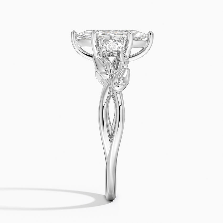 Budding Willow Three Stone Diamond Ring Platinum Marquise Engagement Ring