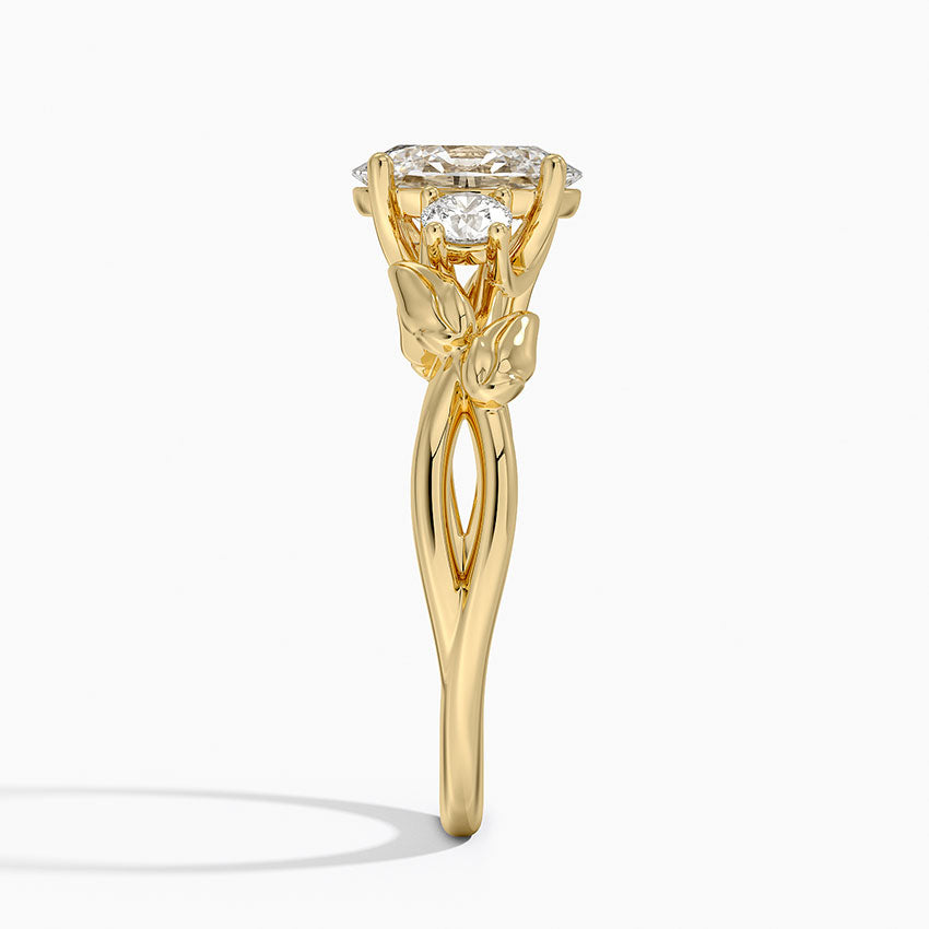 Budding Willow Three Stone Diamond Ring Yellow Gold 18k Oval Engagement Ring