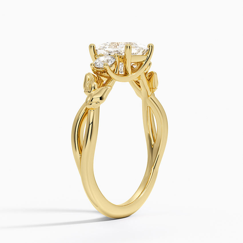 Budding Willow Three Stone Diamond Ring Yellow Gold 18k Princess Engagement Ring