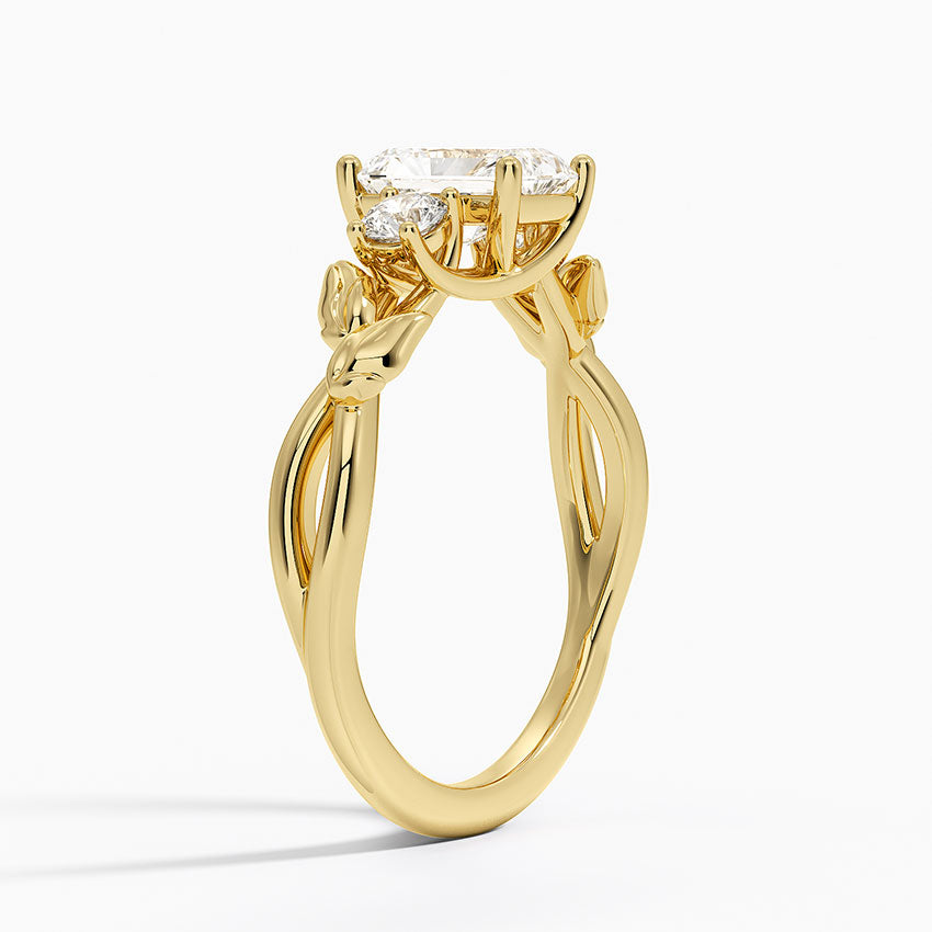 Budding Willow Three Stone Diamond Ring Yellow Gold 18k Radiant Engagement Ring