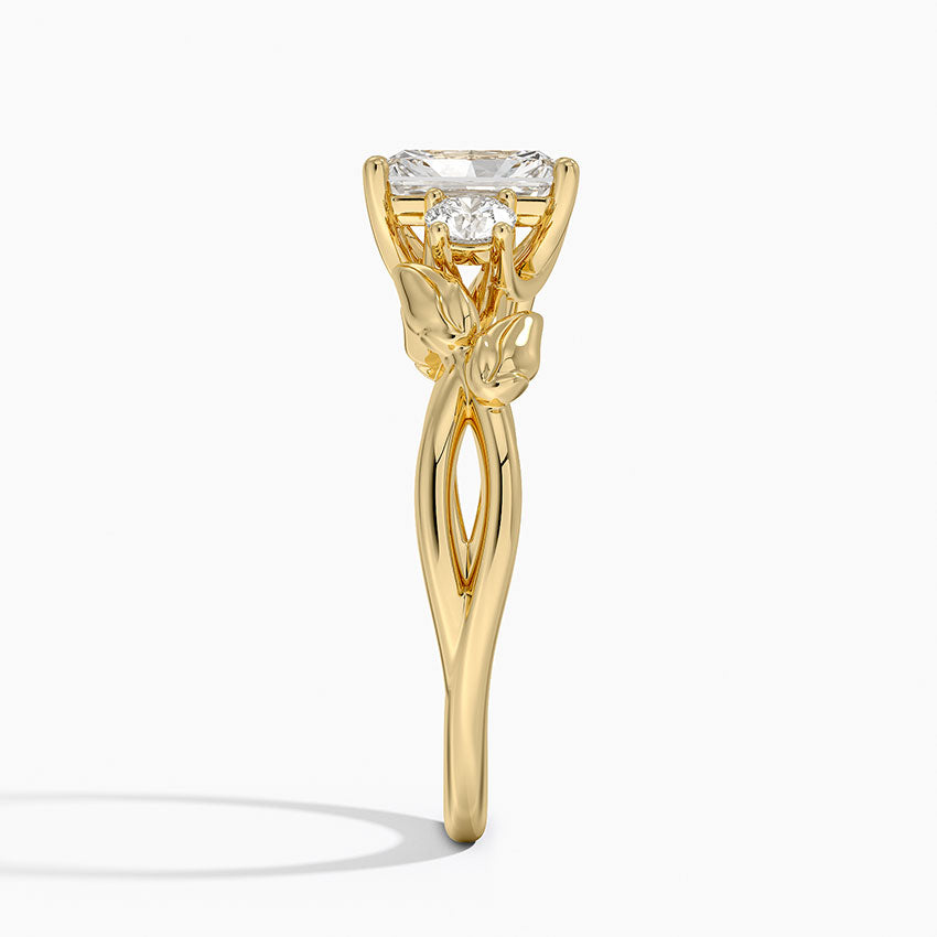 Budding Willow Three Stone Diamond Ring Yellow Gold 18k Radiant Engagement Ring