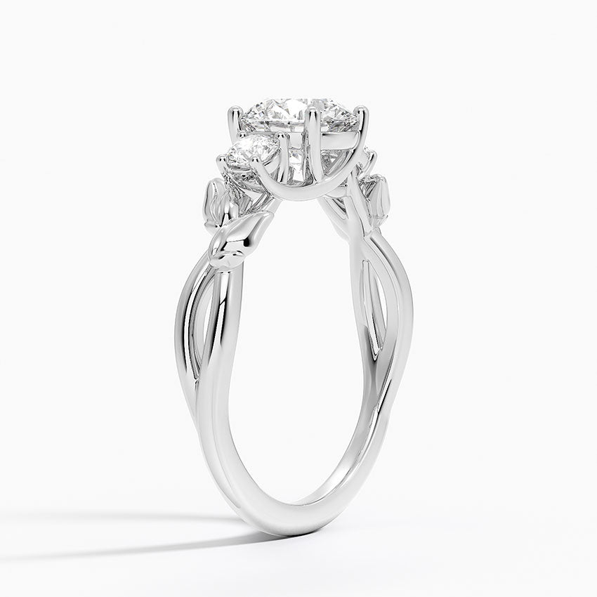 Budding Willow Three Stone Diamond Ring Platinum Round Engagement Ring