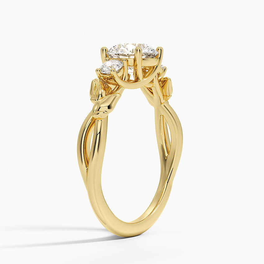 Budding Willow Three Stone Diamond Ring Yellow Gold 18k Round Engagement Ring