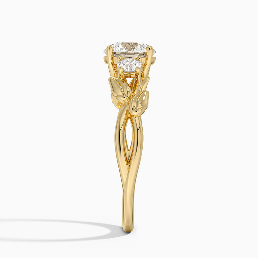 Budding Willow Three Stone Diamond Ring Yellow Gold 18k Round Engagement Ring
