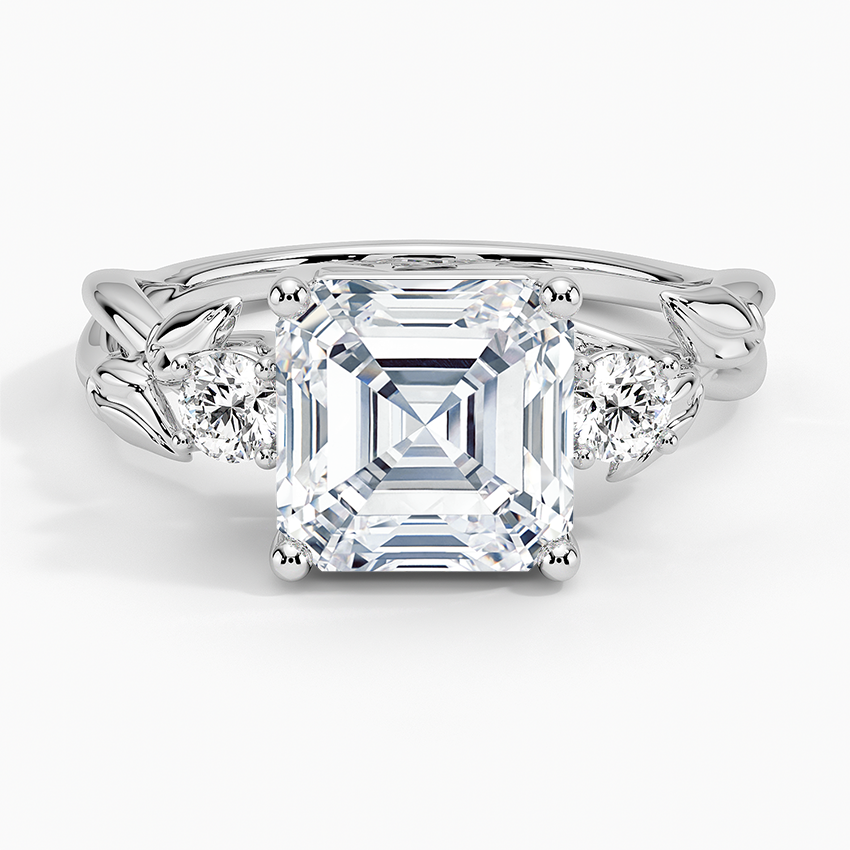Budding Willow Three Stone Diamond Ring Platinum Asscher Engagement Ring