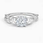 Budding Willow Three Stone Diamond Ring Platinum Cushion Engagement Ring